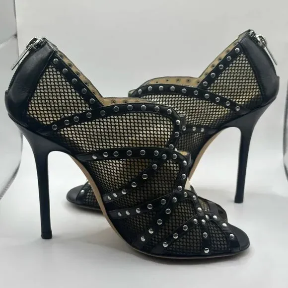 Jimmy Choo Black Mesh Studded Booties Size 37.5 - Picture 3 of 5
